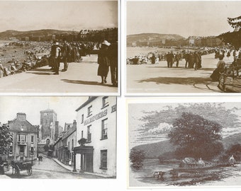 16 Historic Wales Postcards. Black & White. Streets People Castles Abbey Harbour Beach. Postcrossing