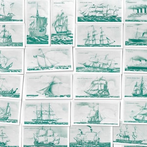 25 Tarjetas de Cigarrillos Vintage - Barcos Antiguos (Tercera Serie). 1936. Colección Completa. Tabaco Dominion. Regalo de Historia Militar, Marinero, Barcos de la Marina.