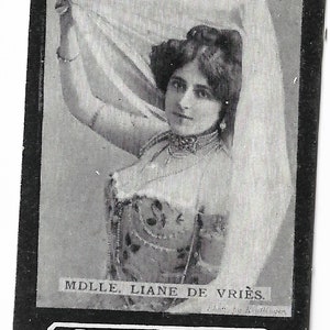 Antike 1901 Liane de Vries Sammelkarte. Nicht-Sport-Sammelkarte, sammelbares Vintage Belle Epoque Music Hall Sänger Tänzer viktorianisches Geschenk