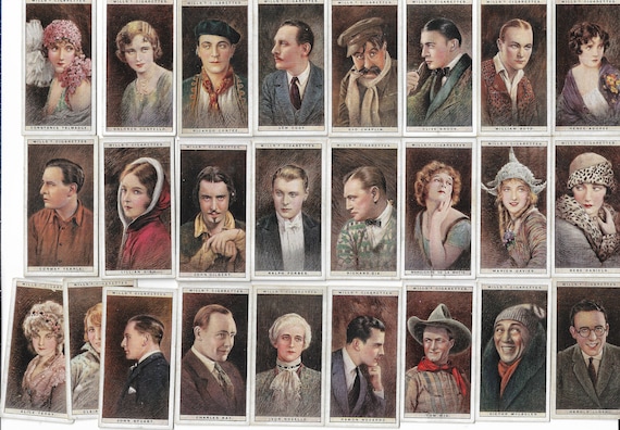 wills cigarette cards cinema stars 25 Vintage Cigarette Cards - Cinema Stars (first Series). 1928. Full Set.  Wills. Vintage Hollywood Film Stars Celebrities People Gift