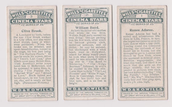cigarette cards film stars 25 Vintage Cigarette Cards