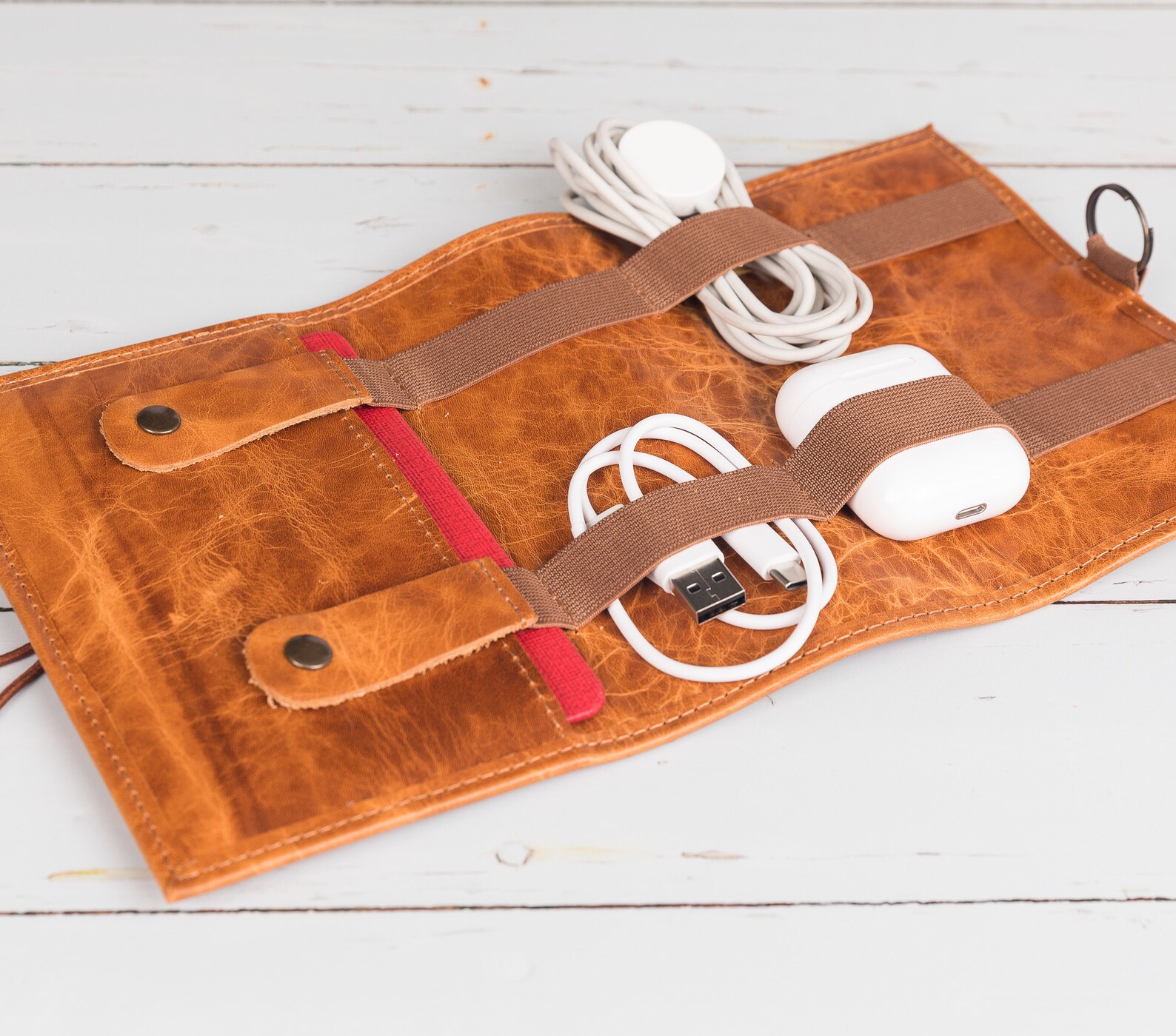 leather travel cable organizer