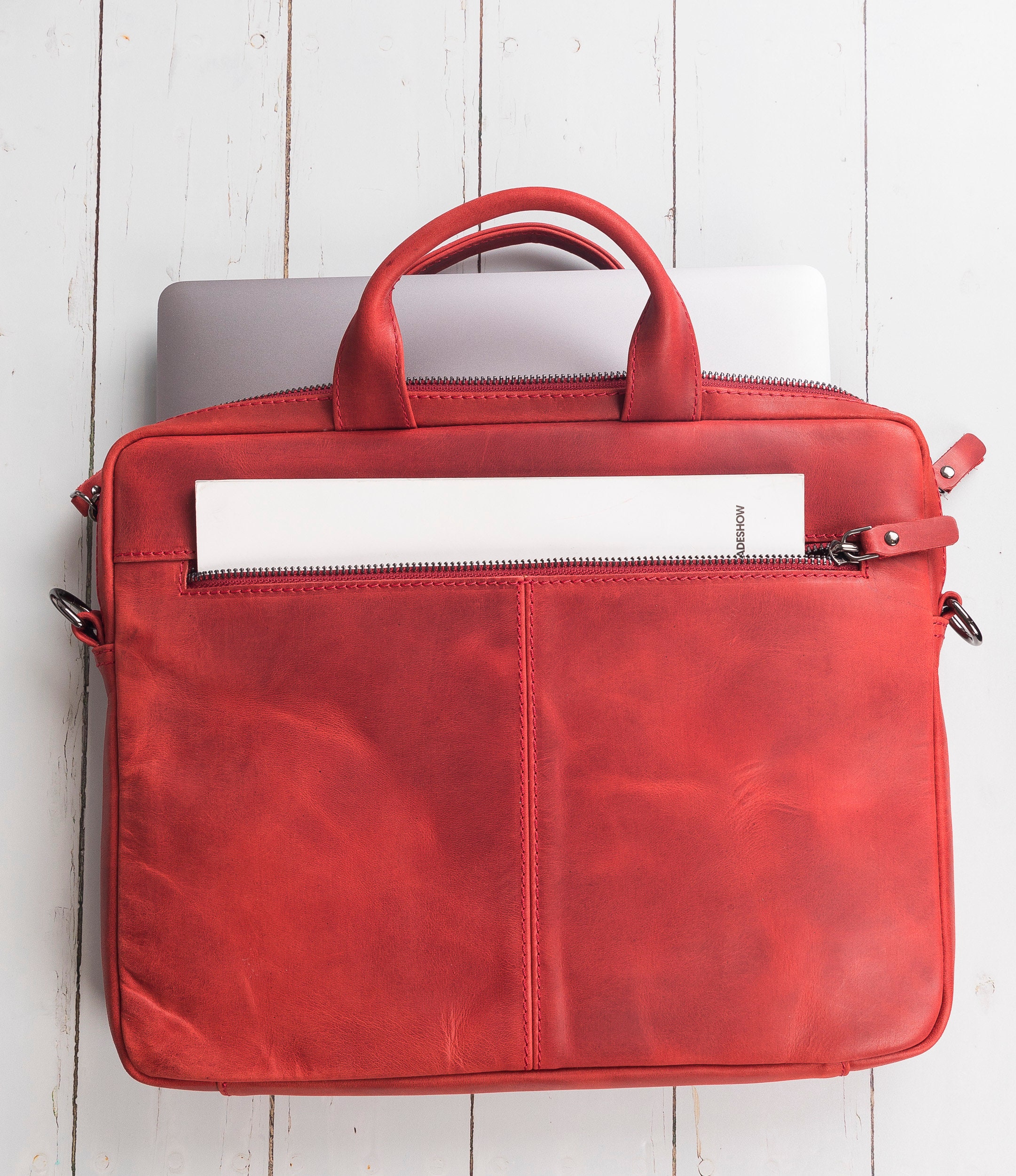 Genuine Leather Laptop Bag Macbook Shoulder Bag Briefcase Etsy
