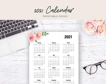 Calendário 2021 para impressão, calendário de mesa de visão geral, calendário minimalista, calendário de parede, calendário para impressão, mini calendário