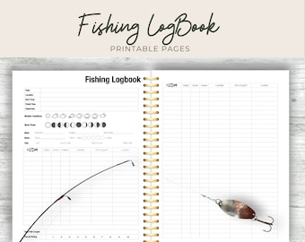 Diário de pesca para impressão, registro de captura de pesca, registro de guia de pesca, registro de pescador, registro de diário de pesca, download digital instantâneo