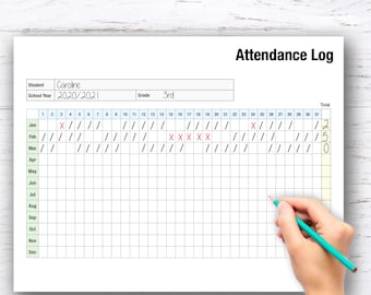Homeschool Attendance Log Printable, Homeschool Planner, Teacher Attendance Log, School Printable, Homeschool Mom, Editable Instant Download
