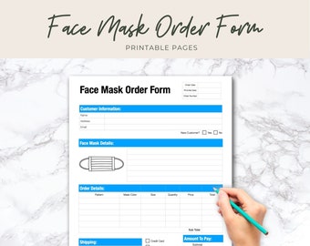 Formulário de pedido de máscara facial para impressão, formulário de pedido personalizado, formulário de pedido de artesanato, modelo de formulário de pedido, formulários para pequenas empresas, formulários de pedido