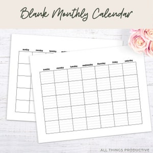 Blank Monthly Calendar Printable, Minimalist, Wall Calendar, Desk Calendar, Sunday and Monday Start, Lined Calendar, Instant Download