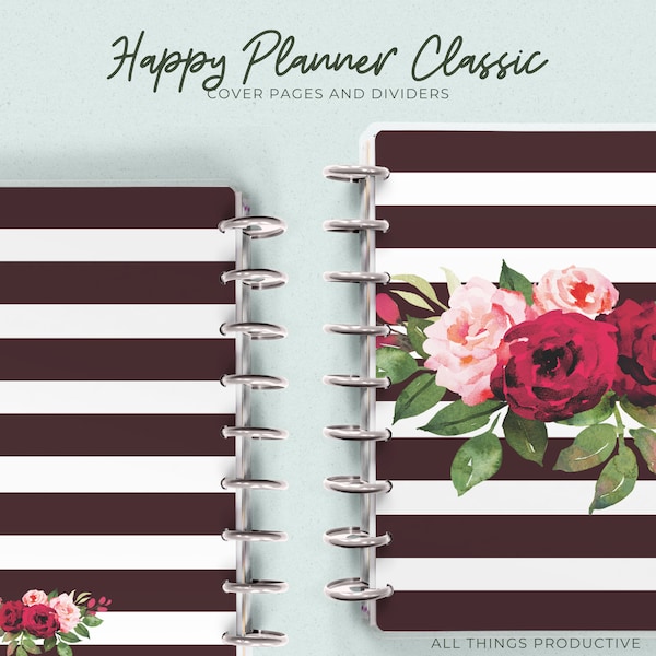 Classic Happy Planner Printable Cover, Dashboard and Divider Inserts, Printable Refill, Multiple Designs, Printable Cover, Discbound, PDF