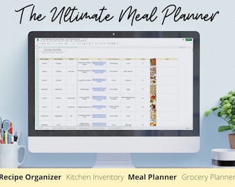 Meal Planner, Recipe Organizer, Kitchen Inventory, Grocery Planner, Grocery Calculator, Meal Prep, Meal Planner Spreadsheet