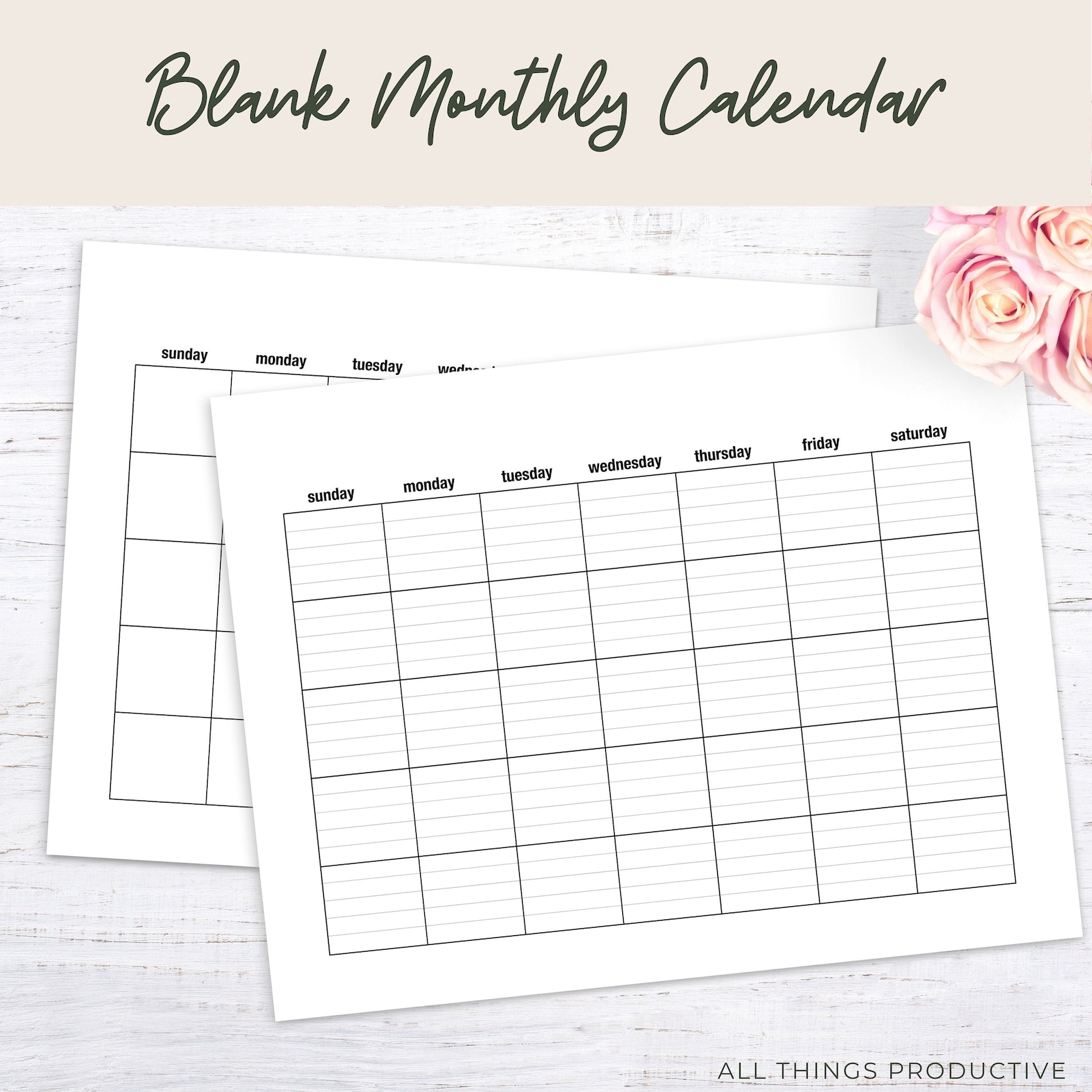 Blank Monthly Calendar Printable, Minimalist, Wall Calendar, Desk ...