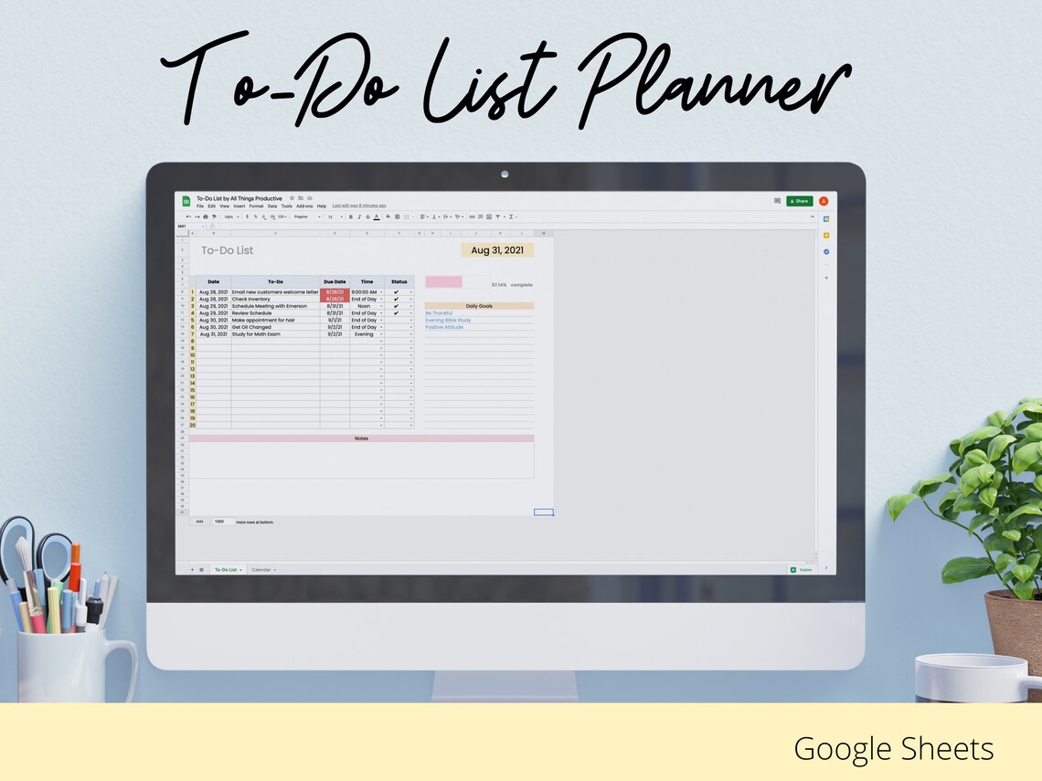 Todo List Planner Google Sheets Calendar to Do List Etsy