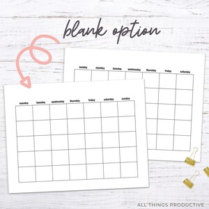 Blank Monthly Calendar Printable, Minimalist, Wall Calendar, Desk ...