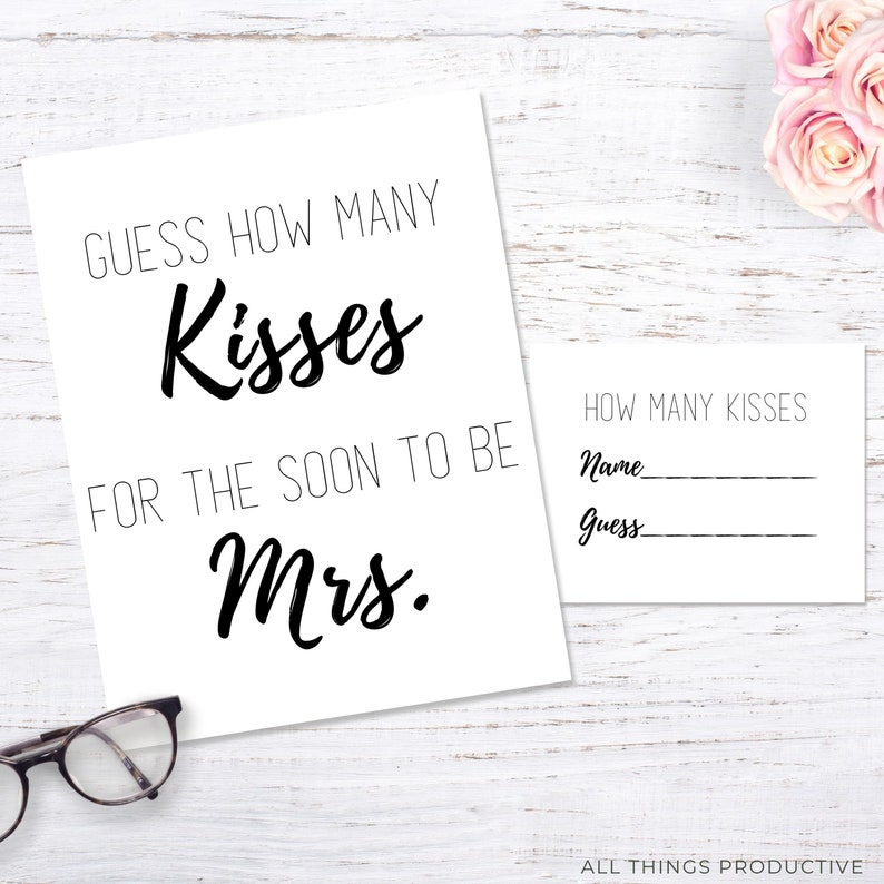 Guess How Many Kisses, Bridal Shower Game, Guess How Many Kisses for