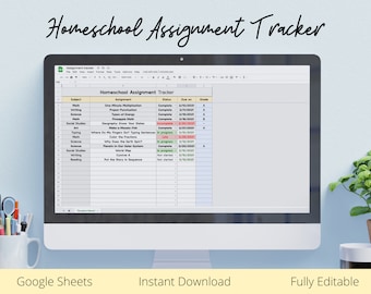 Homeschool Assignment Tracker, Report Card, Homework Tracker, Homeschool Planner, Student Tracker, Google Sheets, Fully Editable