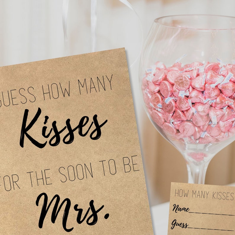 Guess How Many Kisses, Bridal Shower Game, Guess How Many Kisses for the Mrs, Rustic Wedding