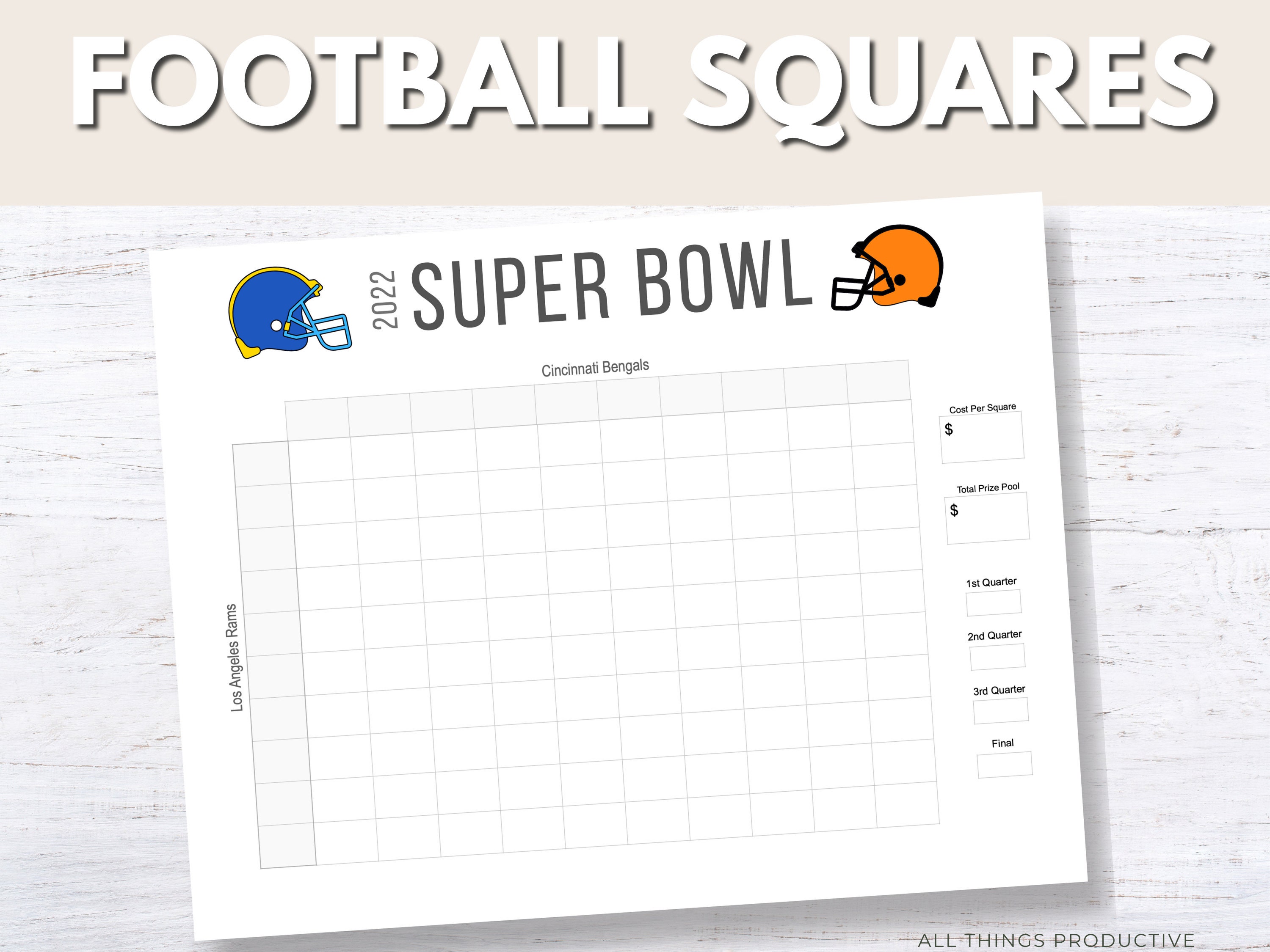 Super Bowl Football Squares Bengals Vs Rams 2022 Printable - Etsy