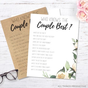 Bridal Shower Game, Who Knows The Couple Best? Bridal Shower Games, Virtual Bridal Shower, Rustic Bridal Shower, Party Printable, Instant