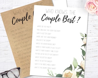 Bridal Shower Game, Who Knows The Couple Best? Bridal Shower Games, Virtual Bridal Shower, Rustic Bridal Shower, Party Printable, Instant