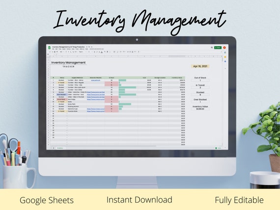 Inventory Management Tracker, Order Tracker, Supply List Tracker, Product Inventory Organization, Google Sheets, Instant Download