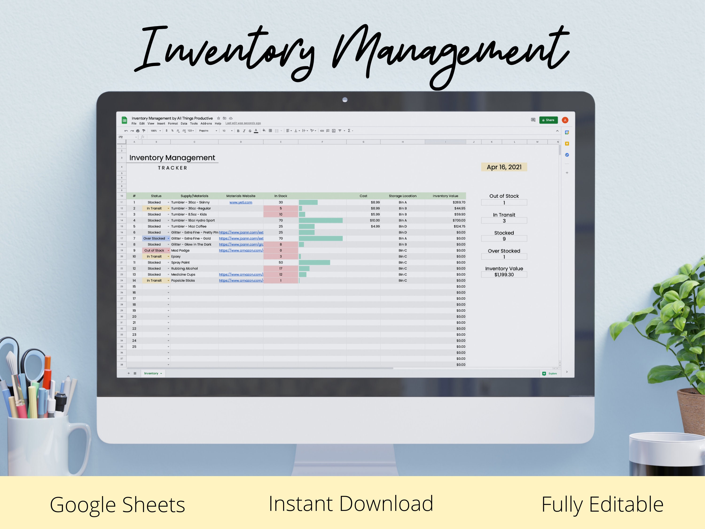 Inventory Management Tracker, Order Tracker, Supply List Tracker, Pro…