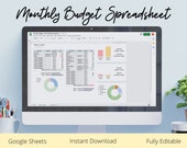 Monthly Budget Spreadsheet, Personal Budget Finance Spreadsheet, Financial Planner, Income and Expense, Google Sheets, Instant Download