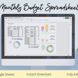Monthly Budget Spreadsheet, Personal Budget Finance Spreadsheet, Financial Planner, Income and Expense, Google Sheets, Instant Download