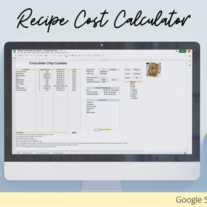 Recipe Cost Calculator, Small Business Profit Calculator, Bakery, Chefs, Meal Prep, Recipe Organizer, Google Sheets, Instant Download