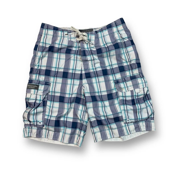 Vintage Y2K Abercrombie & Fitch Plaid Swim Trunks - L