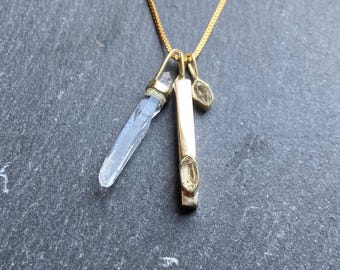 Crystal quartz and herkimer diamonds necklace | raw crystal jewelry | handmade jewelry | crystal clear pendants | protection crystal