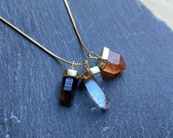 Clarity and Confidence Necklace – Tangerine Quartz, Crystal Quartz & Smoky Quartz