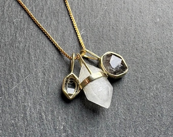 Herkimer-diamantenketting | helder, fantoom en koolstof inbegrepen Herkimer-diamanten | handgemaakte sieraden ruwe kristallen hanger | beschermingskristal