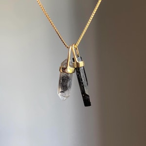 Black tourmaline and double termineted crystal with carbon inclusion necklace | black tourmaline pendant | handmade jewelry | crystal jewelr