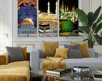 Makkah Madinah Al-Aqsa Wall Art – Islamic Canvas Set or Individual Prints | Framed Canvas | Muslim Home Decor