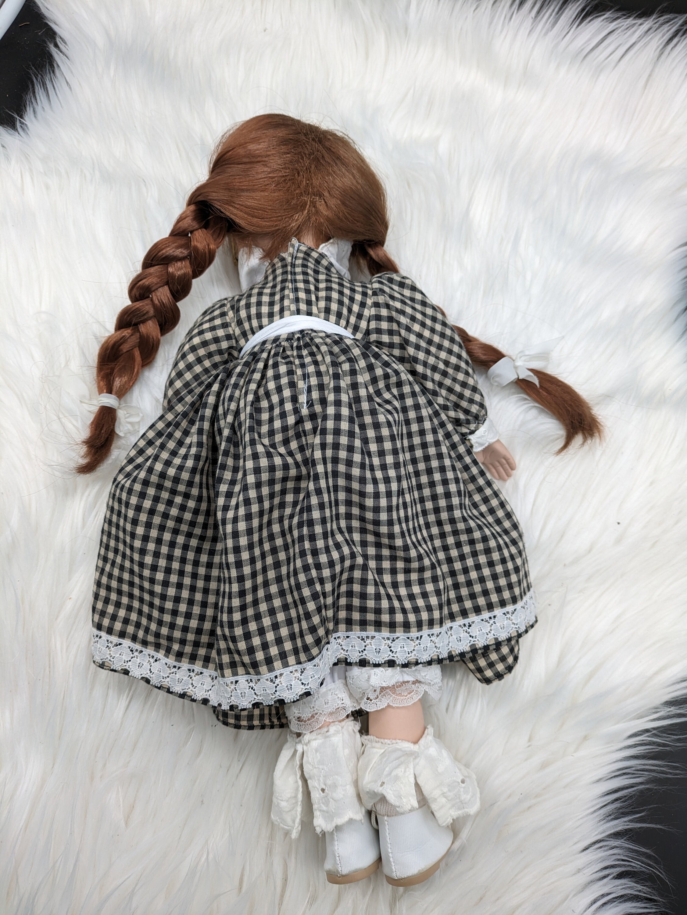 Vintage Doll With Pigtails, Glasses and a Checkered Dress - Etsy