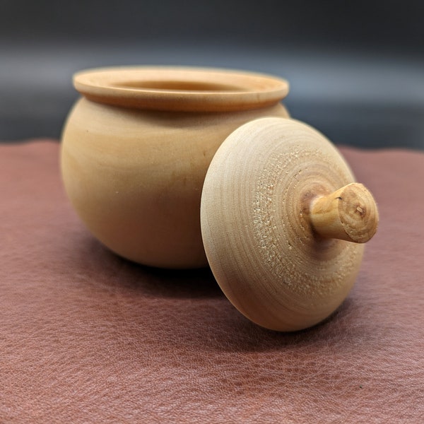 Wooden salt cellar, with lid, turned