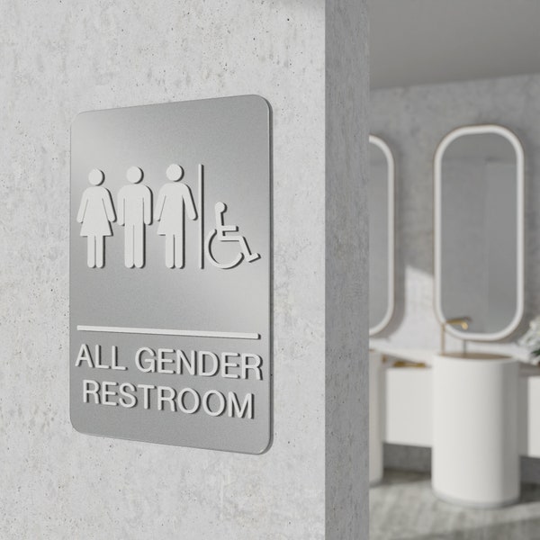 All Gender Accessibility Restroom Sign | washroom sign | All gender pictogram | Home or Office | Male & Female signage | Embossed |