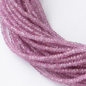 Natural Pink Sapphire Faceted Rondelle Beads | 3-4 mm Pink Sapphire Faceted Beads | 18inch Faceted Pink Sapphire Rondelle Beads Strand