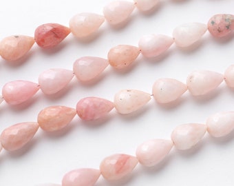 Natural Pink Opal Faceted Straight Drill Teardrop Shape Beads | 7inch Pink Opal Gemstone Faceted Teardrop Beads | Pink Opal Drop Beads