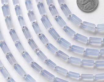 Natural Blue Chalcedony Faceted Tube Shape Beads, Blue Chalcedony Gemstone Cylinder Shape Beads Strand, Semi Precious Fancy Shape Beads