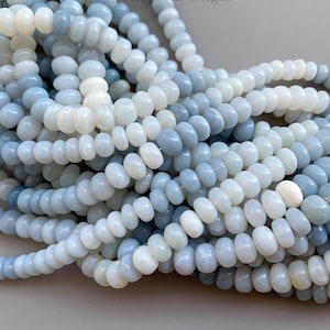 Natural Blue Opal Smooth Rondelle Shape Beads, 16 Inch Shaded Blue Opal Beads, Blue Opal Beads For Jewelry Making Handmade Beads Crafts