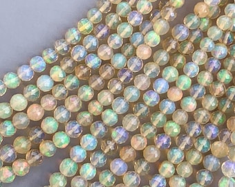 Natural Ethiopian Opal Faceted Round Beads – 2.5–5.5 mm, 17″ Strand, Semi Precious Gemstone Beads For Jewelry Making