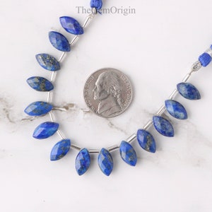 14 Pieces Natural Lapis Lazuli Faceted Marquise Beads | 6x12 mm Marquise Shape Lapis Lazuli Side Drill Briolette Beads Line | Lapis Lazuli