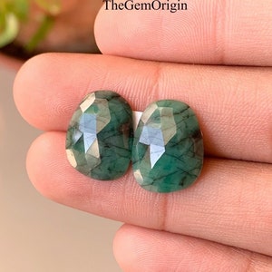 Natural Emerald Gemstone Rose Cut Pair | Freeform Shape Emerald Rose Cut Slice | Emerald Rose Cut Pair For Jewelry Making