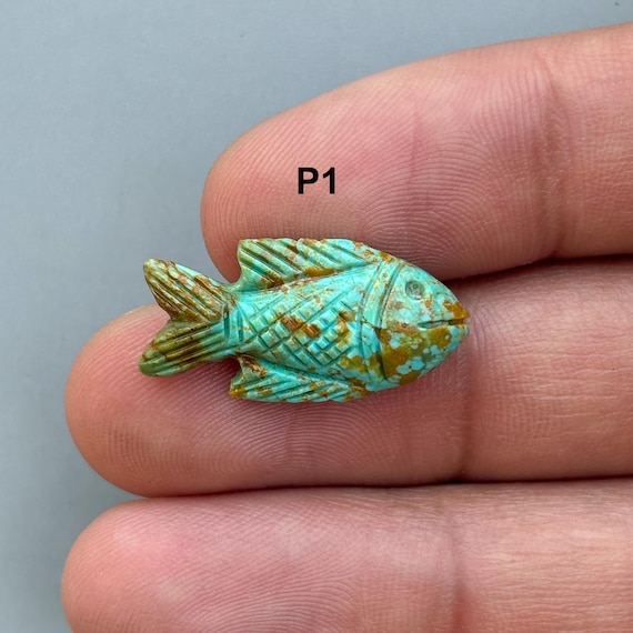 Natural Turquoise Handmade Fish Carving – Semi-Precious Gemstone Fish Carving for Jewelry Making