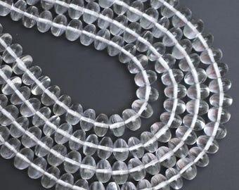 Natural Crystal Quartz 8mm Smooth Rondelle Shape Beads, Crystal Quartz Rondelle Beads, Semi Precious Gemstone Calibrated Smooth Rondelle