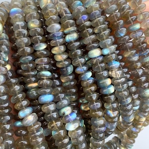 Natural Labradorite Smooth Rondelle Beads, 6-10 mm Blue Sheen Labradorite Rondelle Shape Beads, Labradorite Gemstone Plain Rondelle Beads