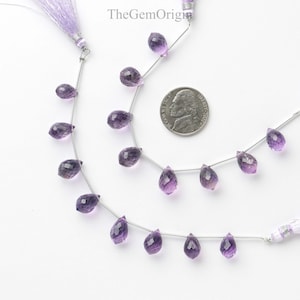 Amethyst Faceted Teardrop Beads | 8 Pieces Amethyst Faceted Pointed Drop Shape Side Drill Beads Strand | Amethyst Gemstone Loose Beads