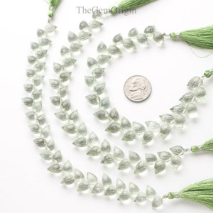 Green Amethyst Faceted Flower Buds Beads | 8 Inch Green Amethyst Diagonal Drill Faceted Teardrop Briolette | Green Amethyst Drop Shape Beads