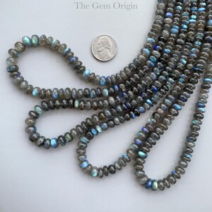 Natural Labradorite Smooth Rondelle Beads, 5-9 mm Blue Sheen Labradorite Rondelle Shape Beads, Labradorite Gemstone Plain Rondelle Beads